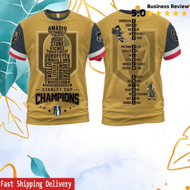 Vegas Golden Knights Stanley Cup Champions Roster All Over Print 3D Tee Shirt Vegas Golden Knights Stanley Cup Champions Roster All Over Print 3D Tee Shirt