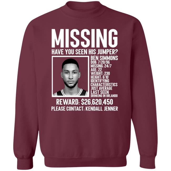 Ben Simmons Missing Shirt Missing Have You Seen His Jumper Shirt Ben Simmons Missing Shirt Missing Have You Seen His Jumper Shirt