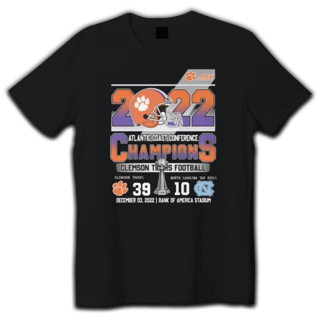Clemson Tigers Vs North Carolina Tar Heels 39-10 Atlantic Coast Conference Champions 2022 Hooded Sweatshirt