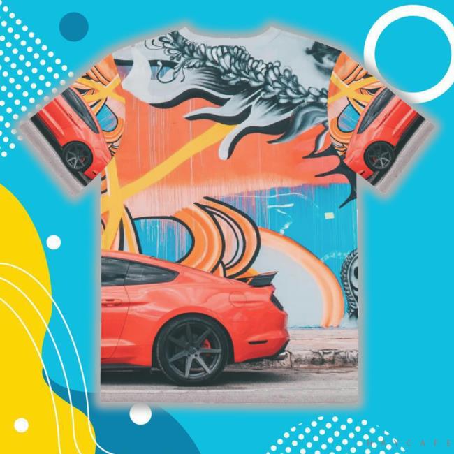 Orange Mustang In Urban Men's Polyester Tee Shirt (Aop) Orange Mustang In Urban Men's Polyester Shirt (Aop)