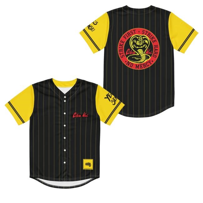 Official Netflix Shop Merch Cobra Kai Strike First Baseball Jersey Hooded Sweatshirt