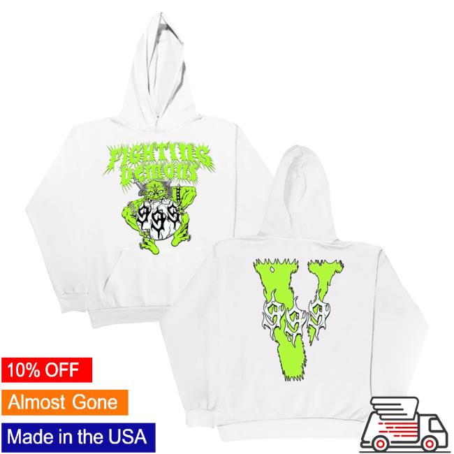 Official Merch Bar 999 Club Store Juice WRLD Fighting Demons Vlone Demon Crewneck White MerchBar JuiceWRLD 999Club Apparel Clothing Shop
