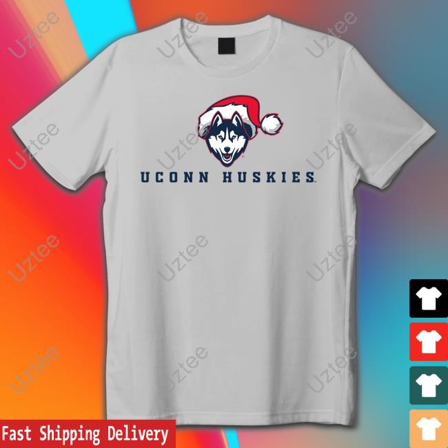 Uconnhuskies Store Uconn Huskies Logo With Santa Hat Tee Shirt