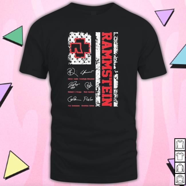 Rammstein Oliver Riedel Christoph Schneider Richard Z Kruspe Paul Landers Till Lindemann Christian Lorens Signatures shirt