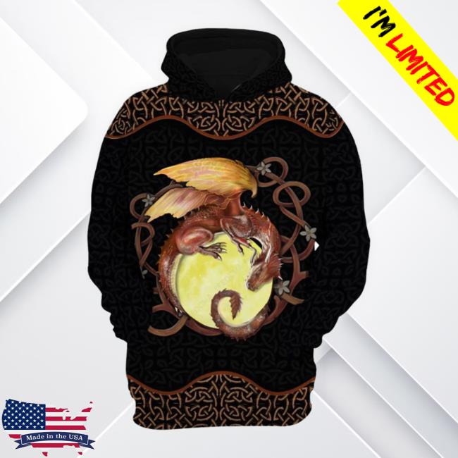 Dragon Moon Hugging Celtic 3D All Over Printed Apparel Long Sleeve T Shirt