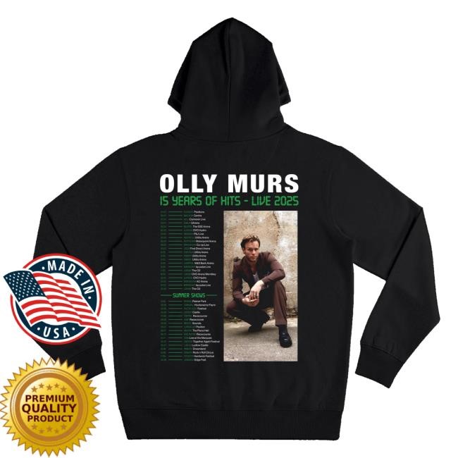 Official Olly Murs Merch Shop Store Olly Murs 15 Years Of Hits 2025 Black Tee Shirt