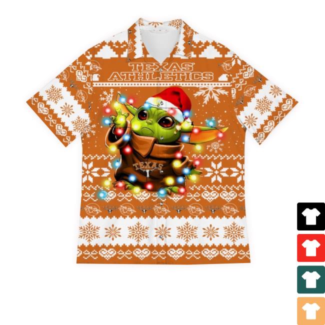 Texas Longhorns Baby Yoda Star Wars Ugly Christmas Sweater Pattern 3D Hawaiian Hooded Sweatshirt
