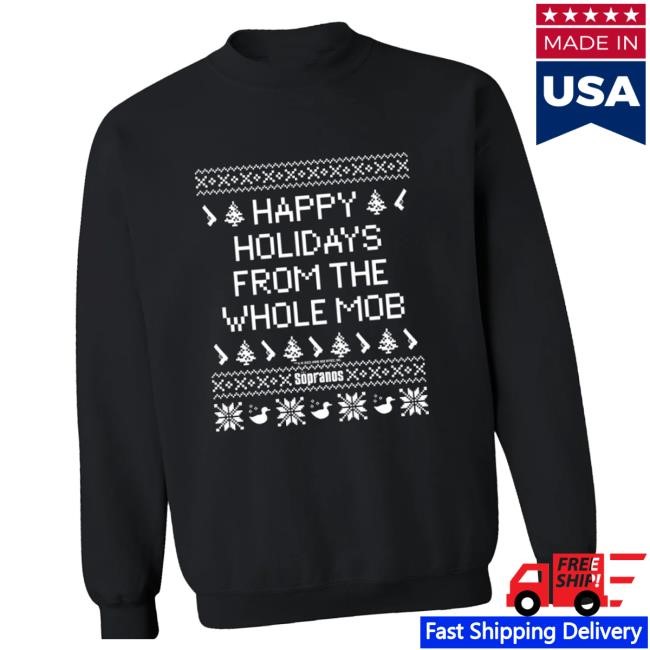 Hbo Store Merch The Sopranos Whole Mob Ugly Holiday Fleece Long Sleeve Shirt