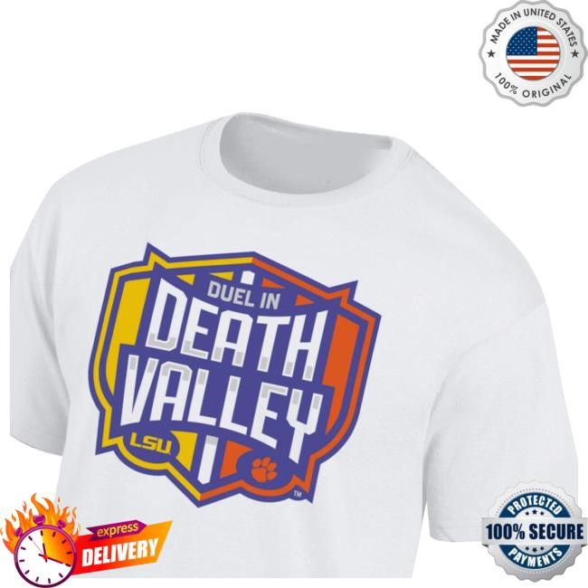 Official Lsu Merch Shop Store Champion White Clemson Tigers Vs. Lsu Tigers Duel In Death Valley Classic Shirt