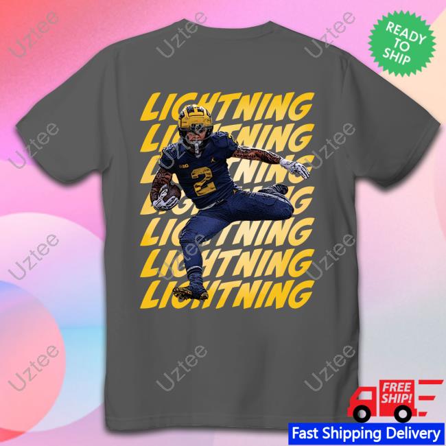Valiant University Of Michigan Football Blake Corum Lightning Tee Shirt The Mden Merch Valiant University Of Michigan Football Blake Corum Lightning Shirt