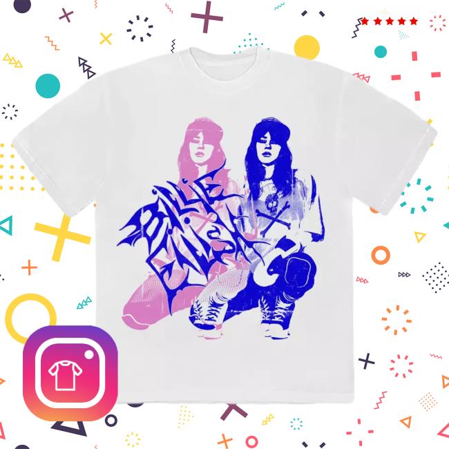 Official Billie Eilish Tours Merch Store Billie Eilish Pink & Blue Double Boyfriend Fit Girls T Shirt BillieEilish Apparel Clothing Shop Billieeilishtrs