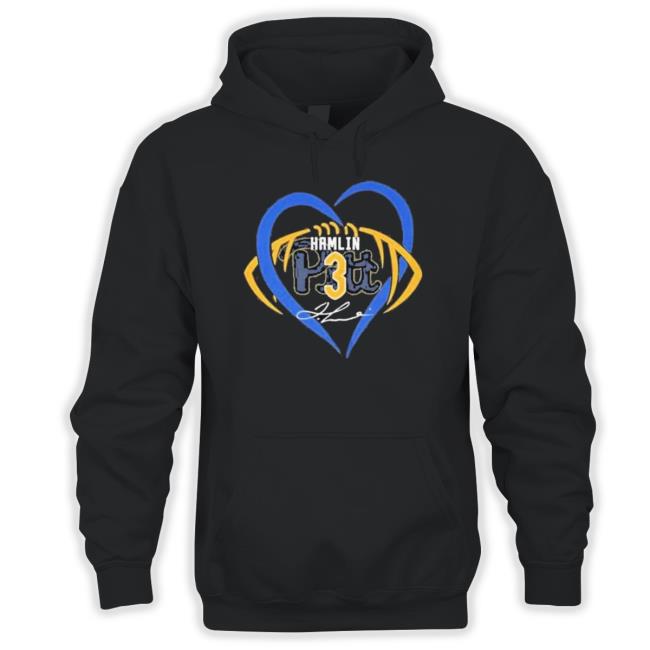 Pitt Panthers Damar Hamlin 3 Signature Heart 2023 Hooded Sweatshirt