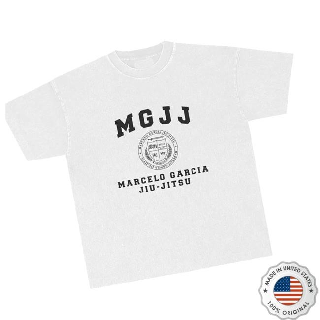 Marcelo Garcia Store Merch Mgjj College Crest Military Tee, Garment-Dye Off White Hooded Sweatshirt