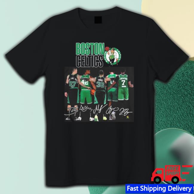 Boston Celtics Daniel Theis Al Horford Marcus Smart Jayson Tatum Jaylen Brown Signatures Long Sleeve Shirt