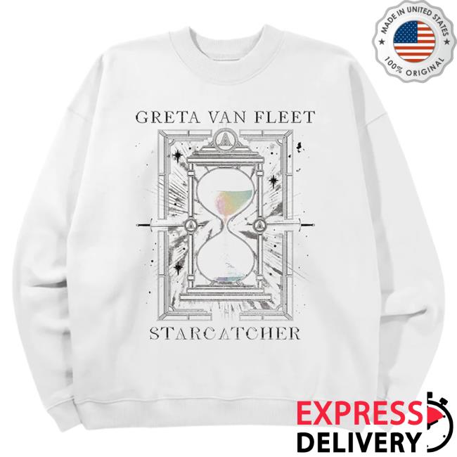 Official Greta Van Fleet Merch Store White Hourglass Hooded Sweatshirt "Greta Van Fleet," "Starcatcher,"