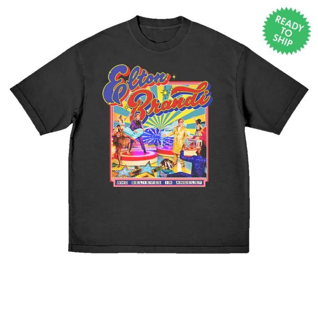 Official Elton John Official Store Who Believes In Angels? Album Cover Black Tee Shirt