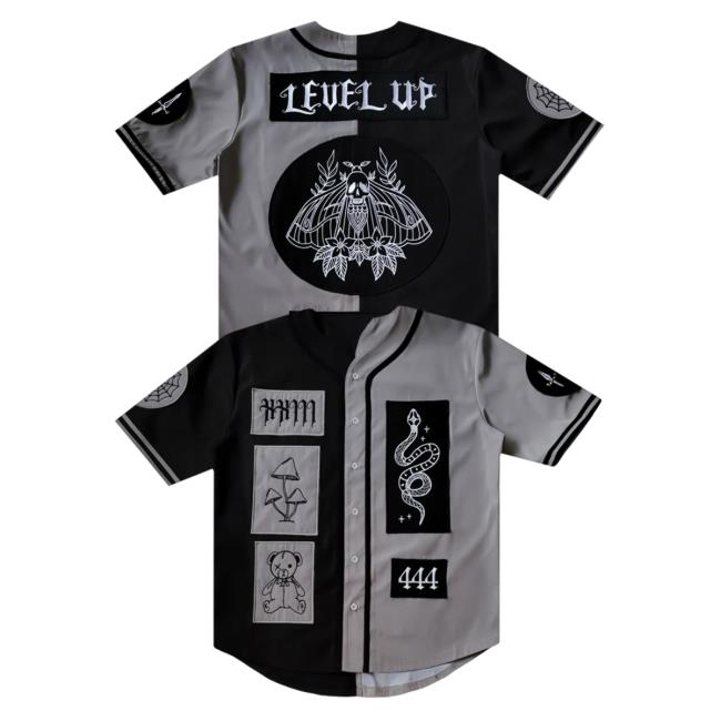 Official Level Up Dub Level Up - Skull Moth Baseball Jersey Popover Shirt Lil Level Up
