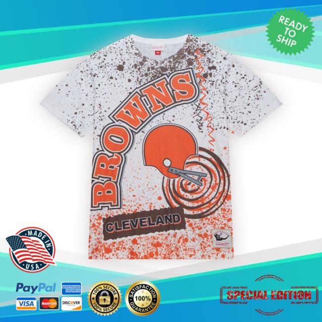Men's Cleveland Browns Mitchell & Ness White Team Burst Sublimated Funny