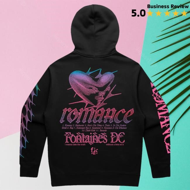 Official Fontaines Dc Store Merch Romance Tracklist Black Crewneck Sweatshirt