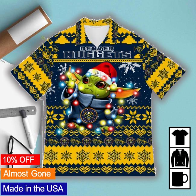 Denver Nuggets Baby Yoda Star Wars Ugly Christmas Sweater Pattern 3D Hawaiian Christmas Gift T-Shirts
