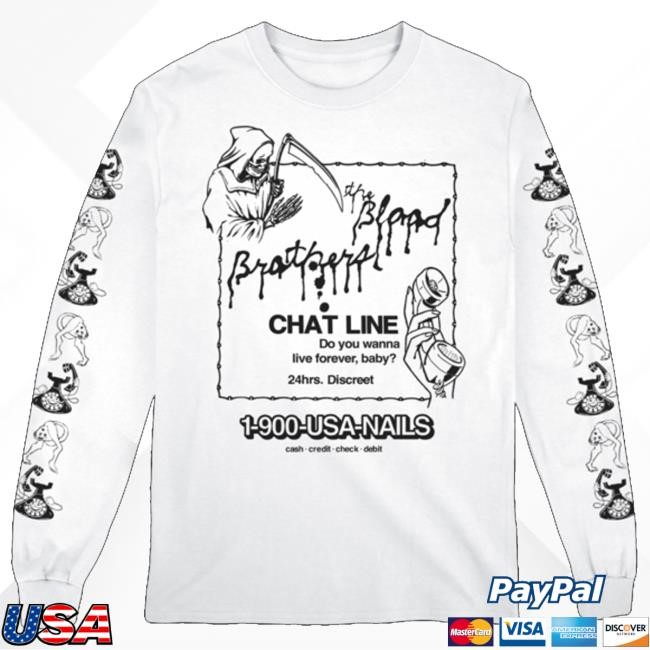 Official The Blood Brothers Merch Chat Line Longsleeve (White) Crewneck Sweatshirt