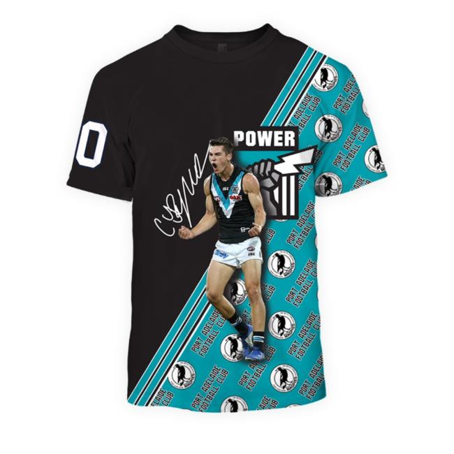 Official Connor Rozee #20 Port Adelaide Football Club Limited Edition 3D All Over Printed T-Shirt