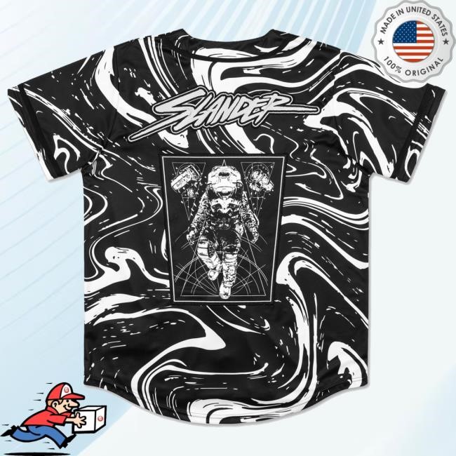 Official Slanderofficial Merch Spaceman Jersey Black White Reflective Marble Crewneck Sweatshirt