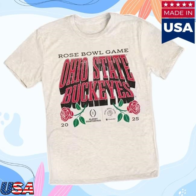 Trending Big Ten Store Merch Oatmeal Ohio State Buckeyes 2024 Rose Bowl Drop Shadow Short Sleeve Fashion Hooded Sweatshirt