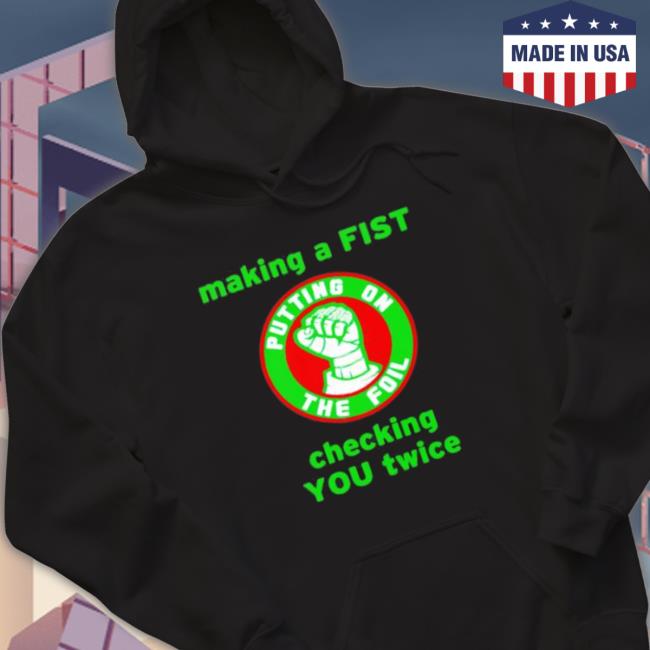 Official The Hanson Brother Shop Making A Fist Putting On The Foil Tee Shirt