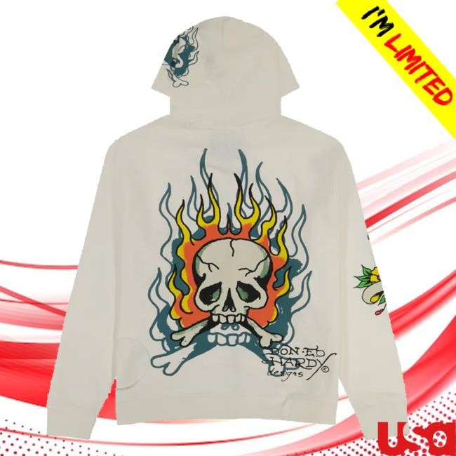 Official K-Momo Merch Ed Hardy Flame Skull Zip-Up Long Sleeve Shirt