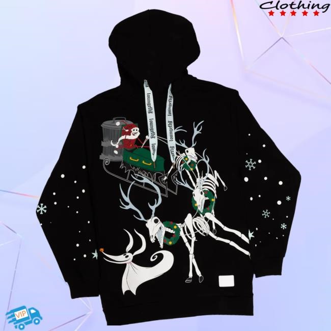 Original Cool Merch Store Funko Loungefly Nightmare Before Christmas - Santa Jack Skellington Reindeer Glow Unisex Tee Shirt