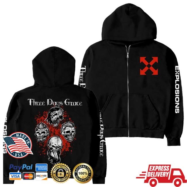Three Days Grace Store Merch Explosions 2023 Tour Zip Sweatshirt