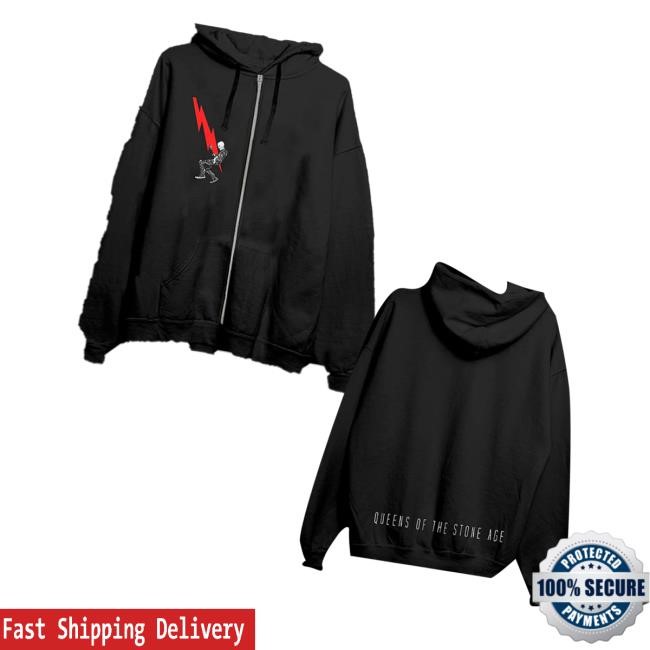 Qotsa Merch Lightning Bolt Black Zip Hoodie