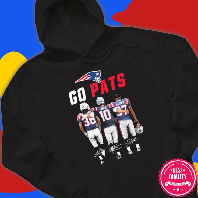 Go Pats Rhamondre Stevenson Mac Jones And Damien Harris Signatures Hooded Sweatshirt