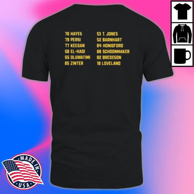 Official Ryan Zuke 76 Hayes 53 T. Jones 79 Persi 52 Barnhart 77 Keegan 84 Honigford 58 Elhadi 86 Schoonmaker 55 Oluwatimi 82 Bredeson 65 Zinter Shirts