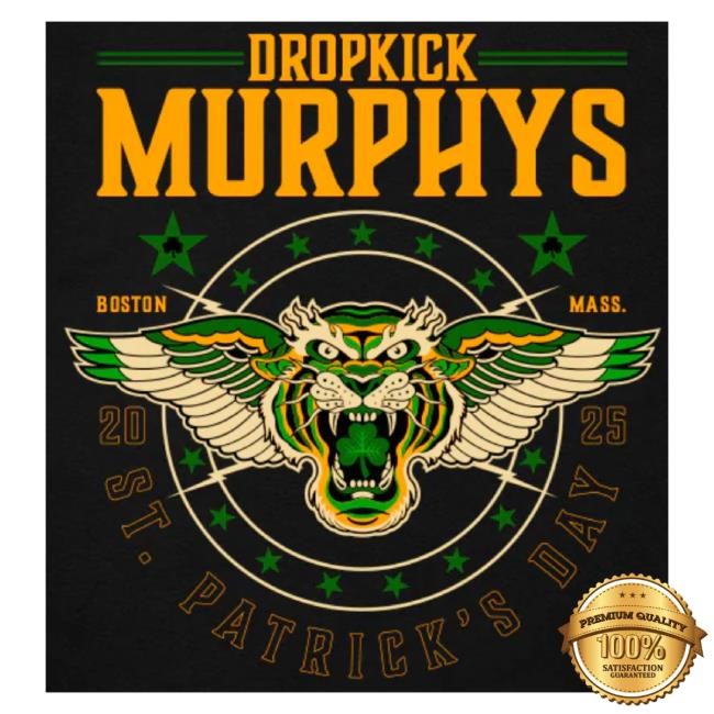 Official Dropkick Murphys Merch St. Patrick's Day 2025 Tiger Tour Shirt Black